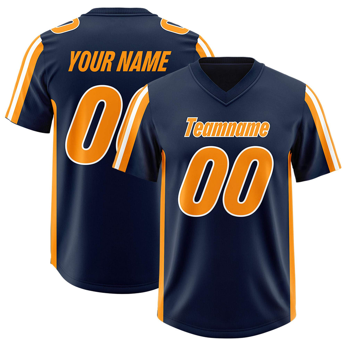 Custom Navy Orange and White Side Stripe Pattern Authentic American Football Jersey