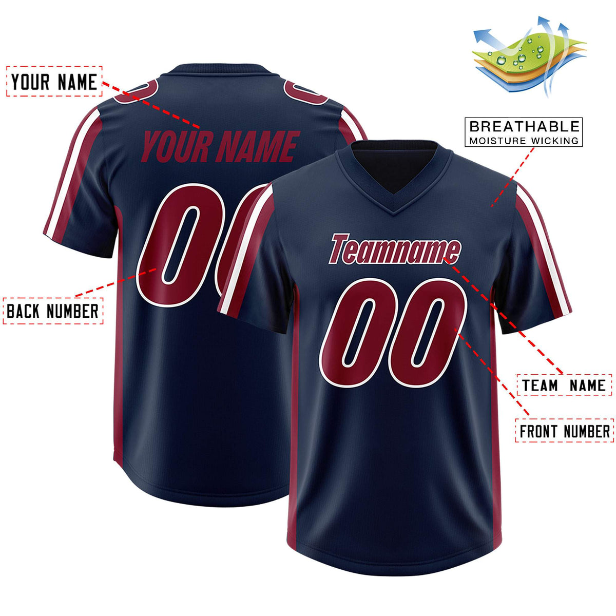 Custom Navy Cardinal and White Side Stripe Pattern Authentic American Football Jersey
