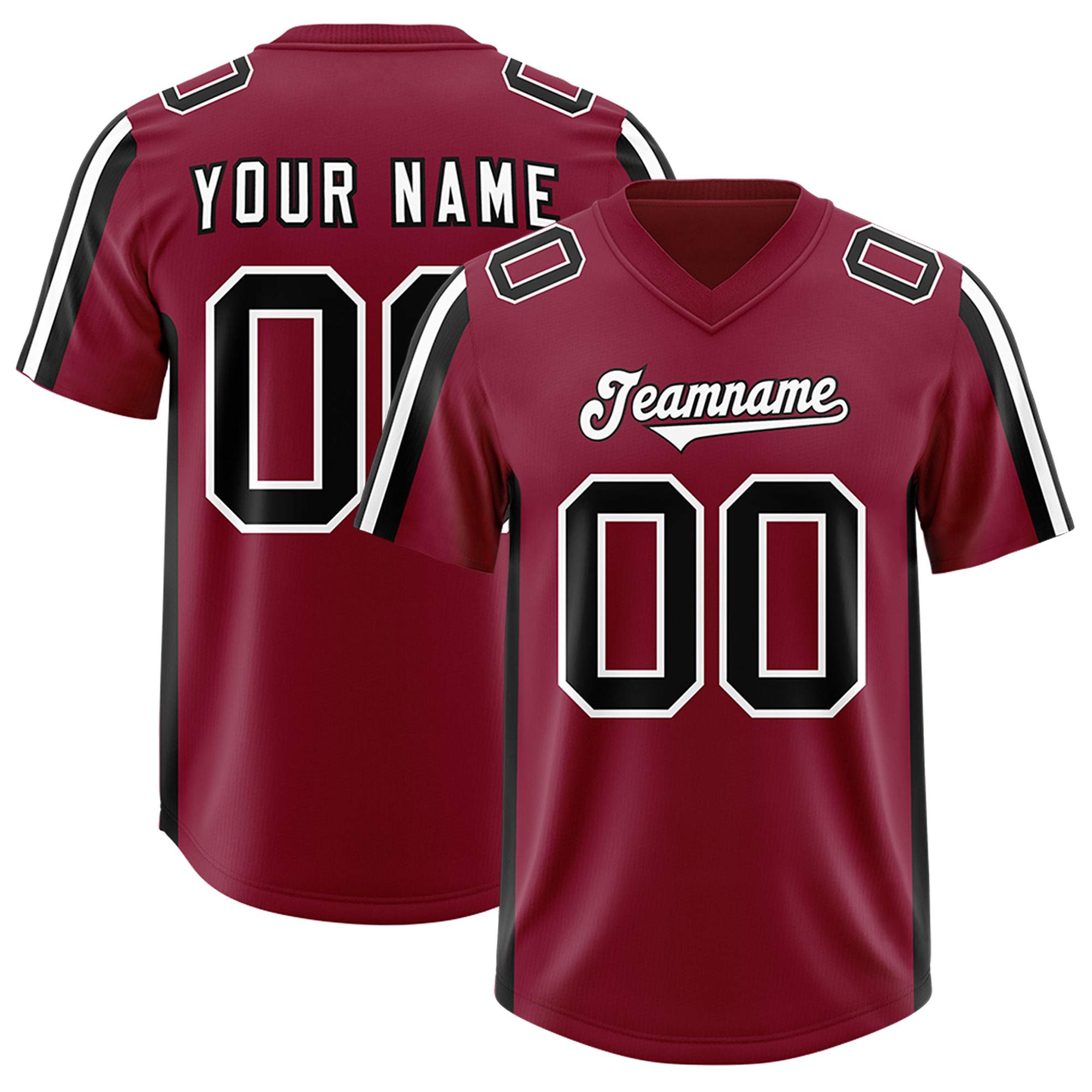 Custom Cardinal Black and White Side Stripe Pattern Authentic American Football Jersey