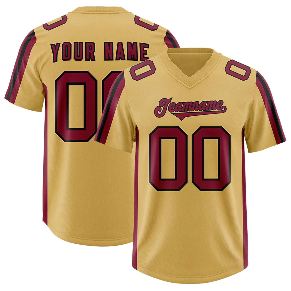 Custom Old Gold Cardinal and Black Side Stripe Pattern Authentic American Football Jersey