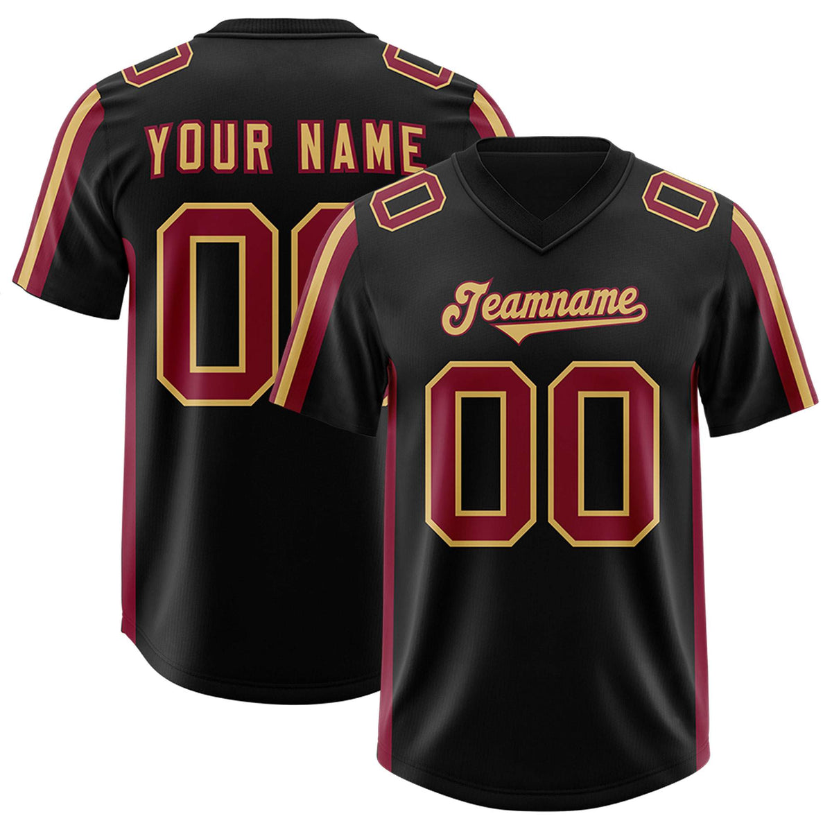 Custom Black Cardinal and Old Gold Side Stripe Pattern Authentic American Football Jersey