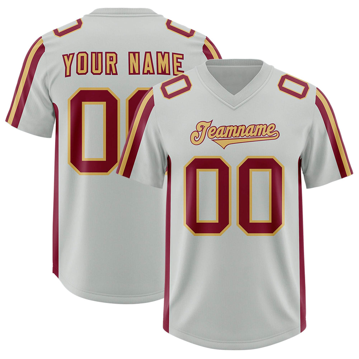 Custom Gray Crimson and Old Gold Side Stripe Pattern Authentic American Football Jersey