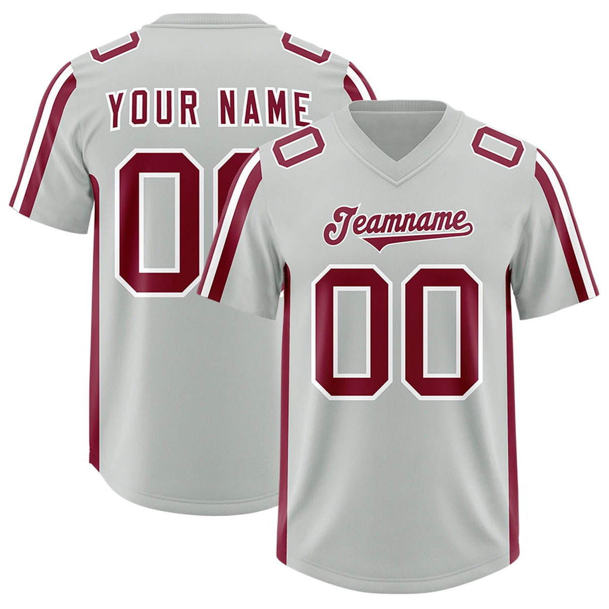 Custom Gray Crimson and White Side Stripe Pattern Authentic American Football Jersey