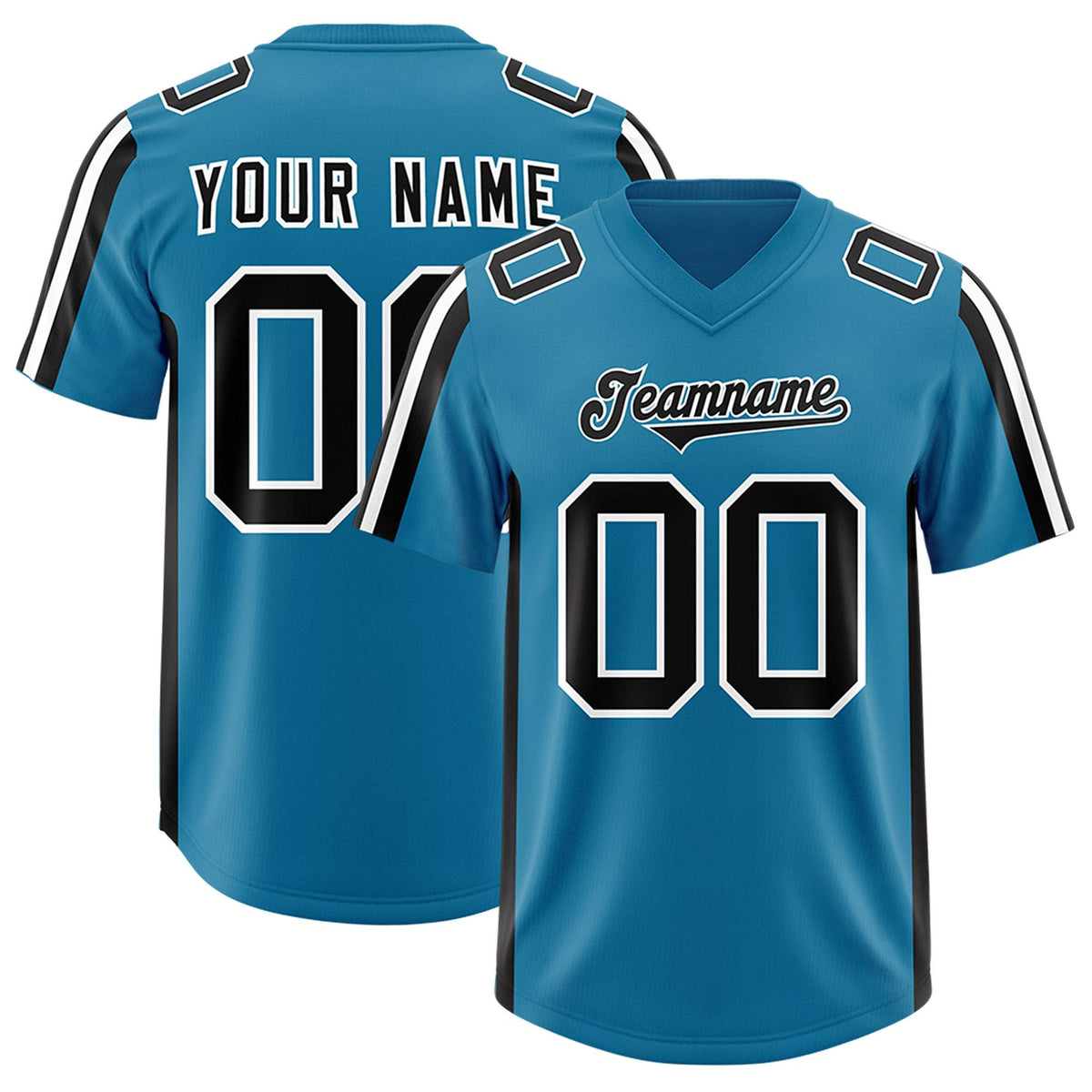 Custom Panther Blue Black and White Side Stripe Pattern Authentic American Football Jersey