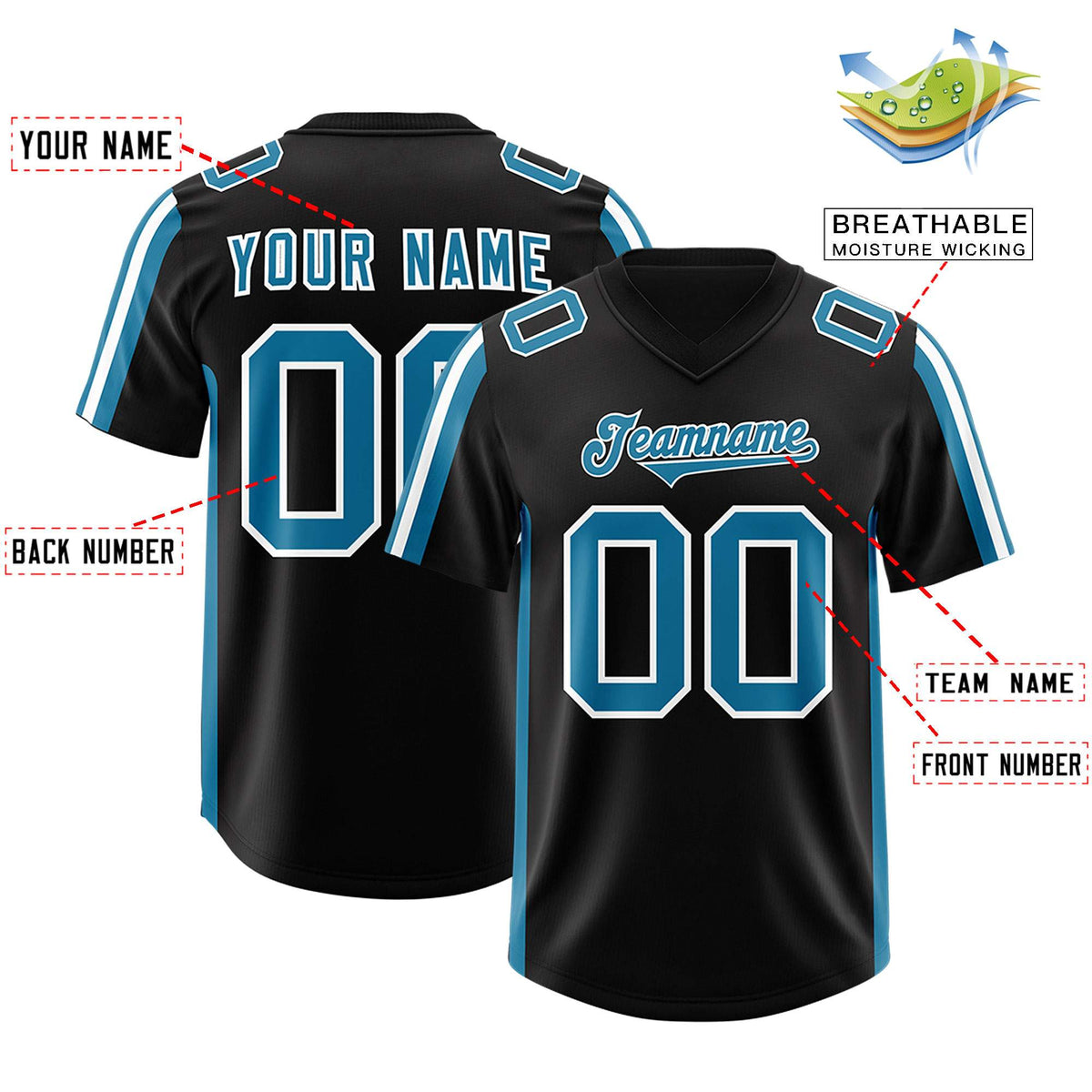 Custom Black Panther Blue and White Side Stripe Pattern Authentic American Football Jersey