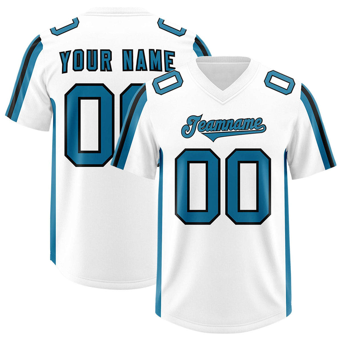 Custom White Panther Blue and Black Side Stripe Pattern Authentic American Football Jersey