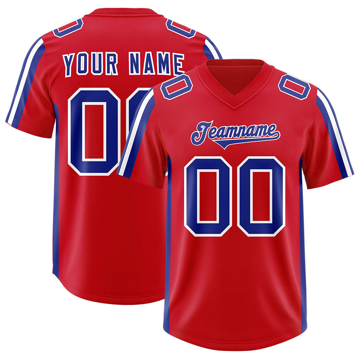 Custom Red Royal and White Side Stripe Pattern Authentic American Football Jersey