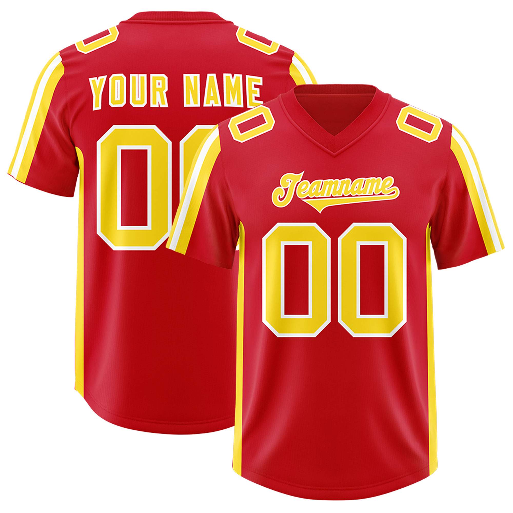 Custom Red Gold and White Side Stripe Pattern Authentic American Football Jersey