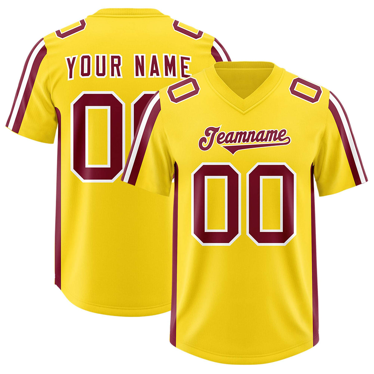 Custom Gold Cardinal and White Side Stripe Pattern Authentic American Football Jersey