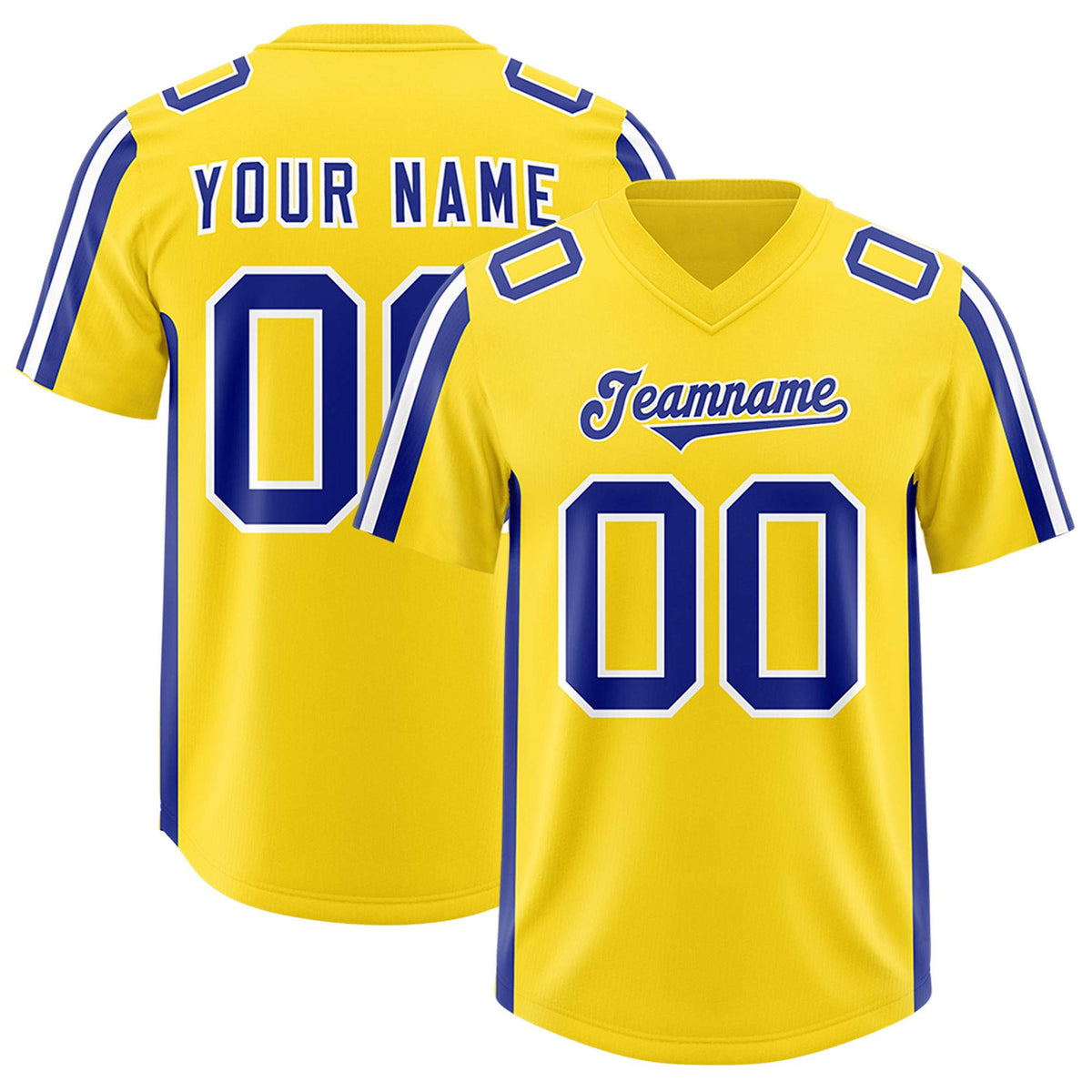 Custom Gold Royal and White Side Stripe Pattern Authentic American Football Jersey