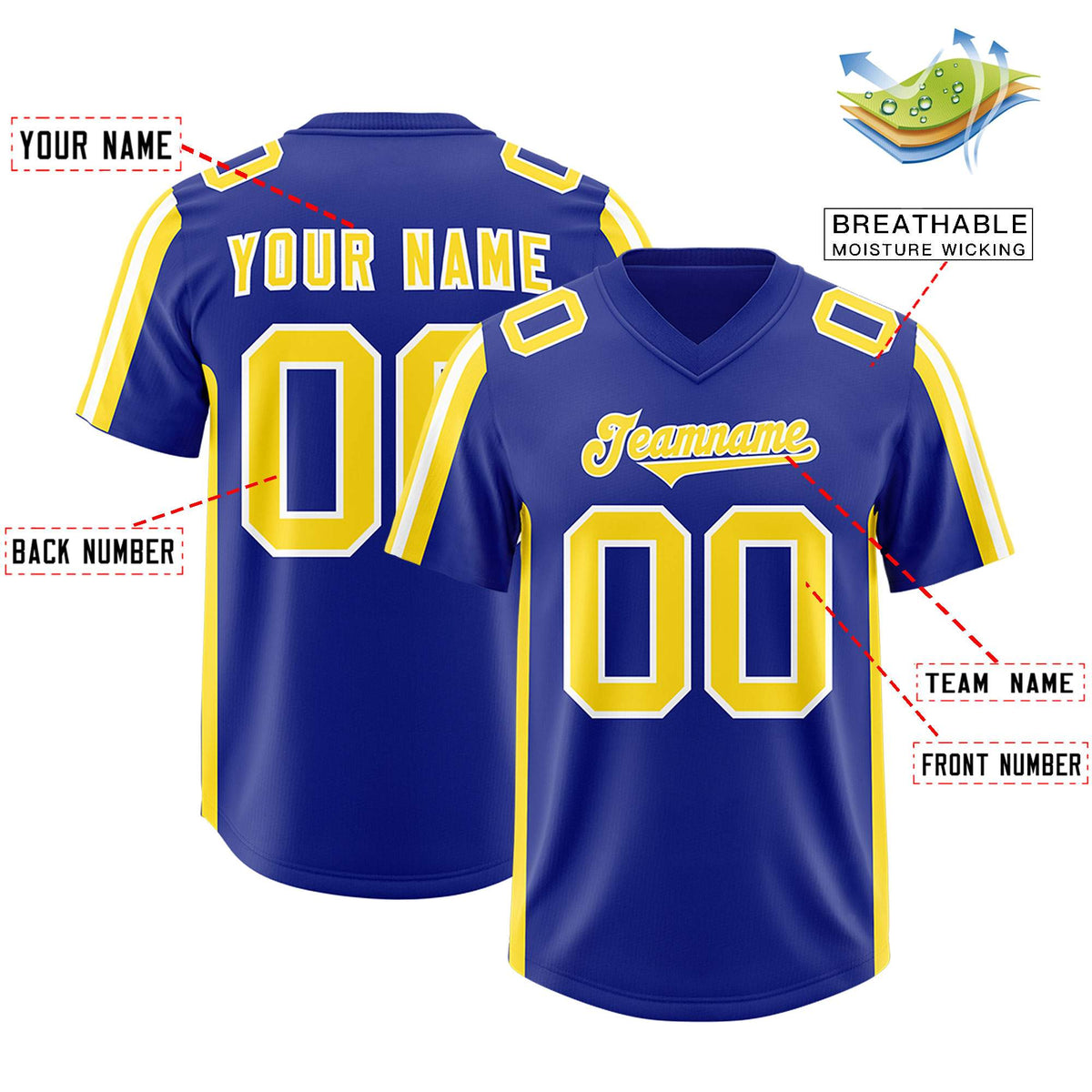 Custom Royal Gold and White Side Stripe Pattern Authentic American Football Jersey