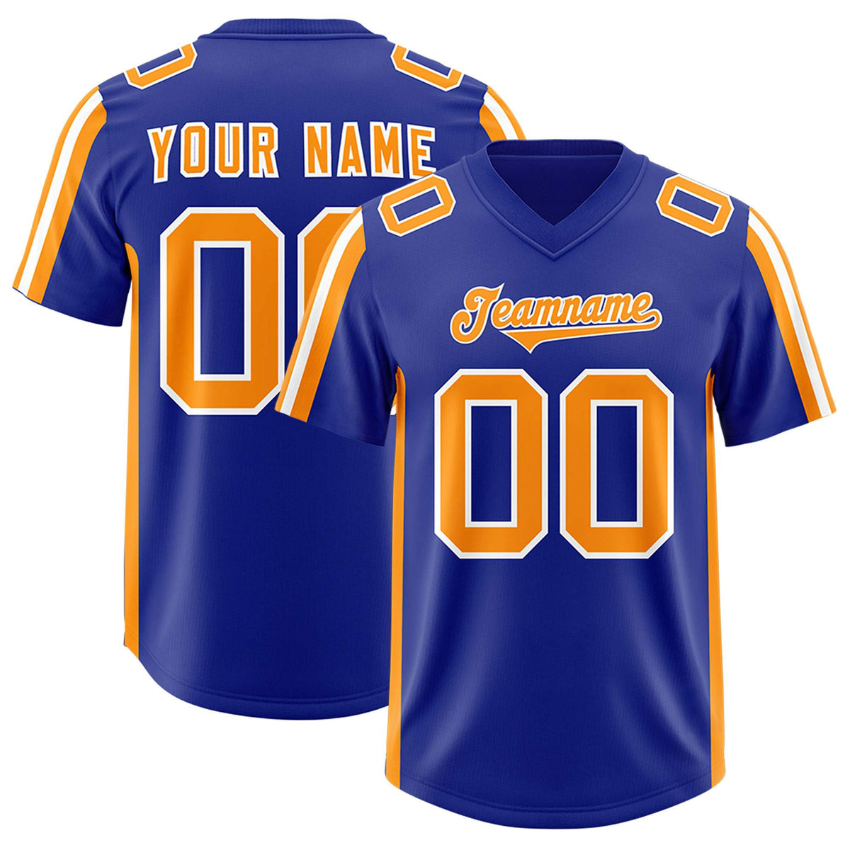 Custom Royal Gold Orange and White Side Stripe Pattern Authentic American Football Jersey