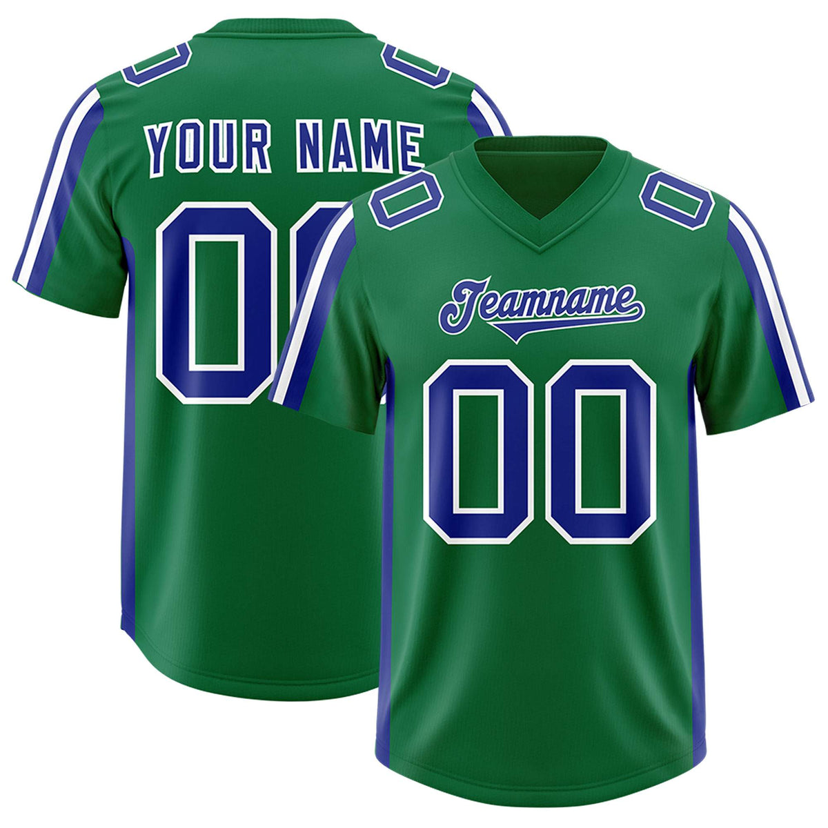 Custom Kelly Green Royal and White Side Stripe Pattern Authentic American Football Jersey