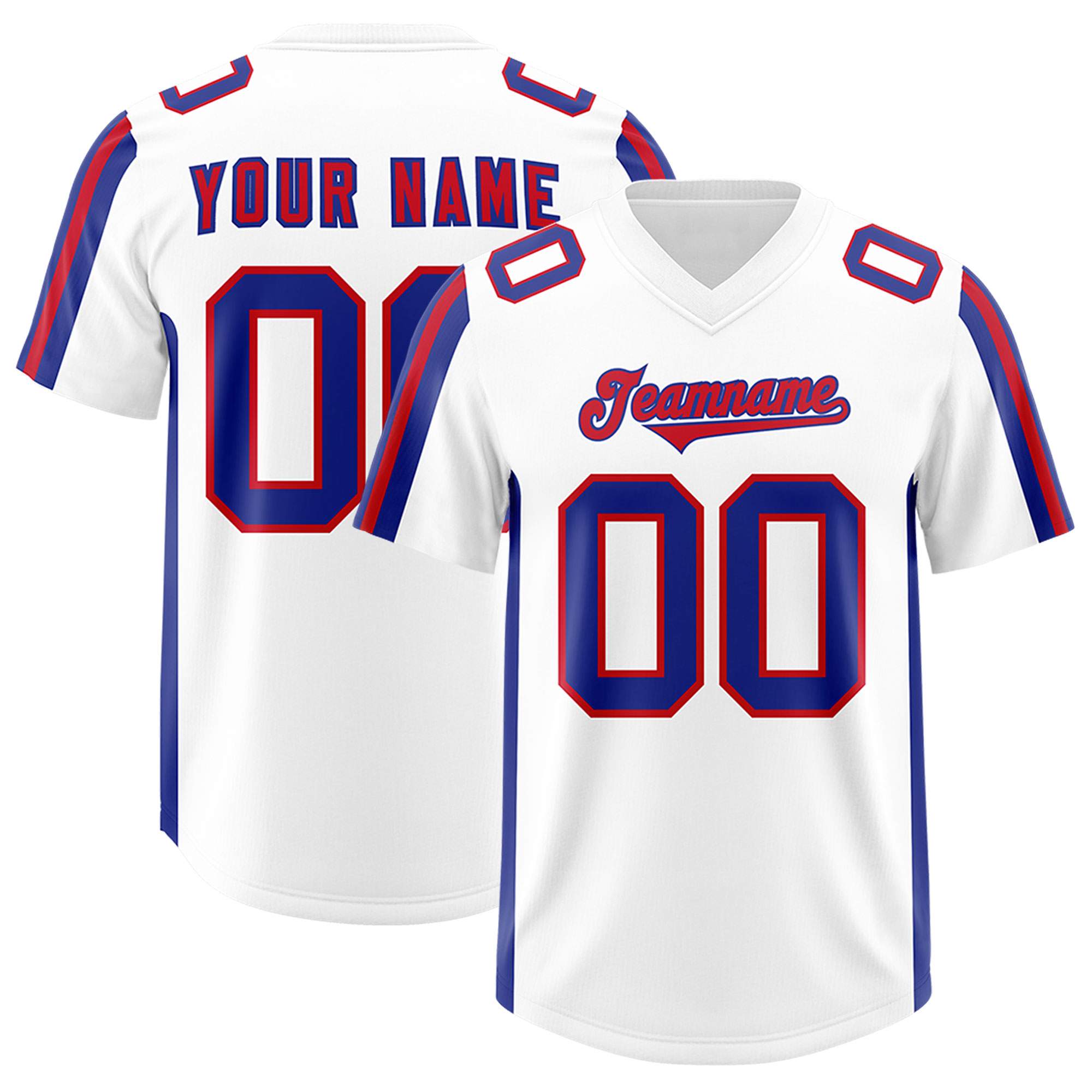 Custom White Royal and Red Side Stripe Pattern Authentic American Football Jersey
