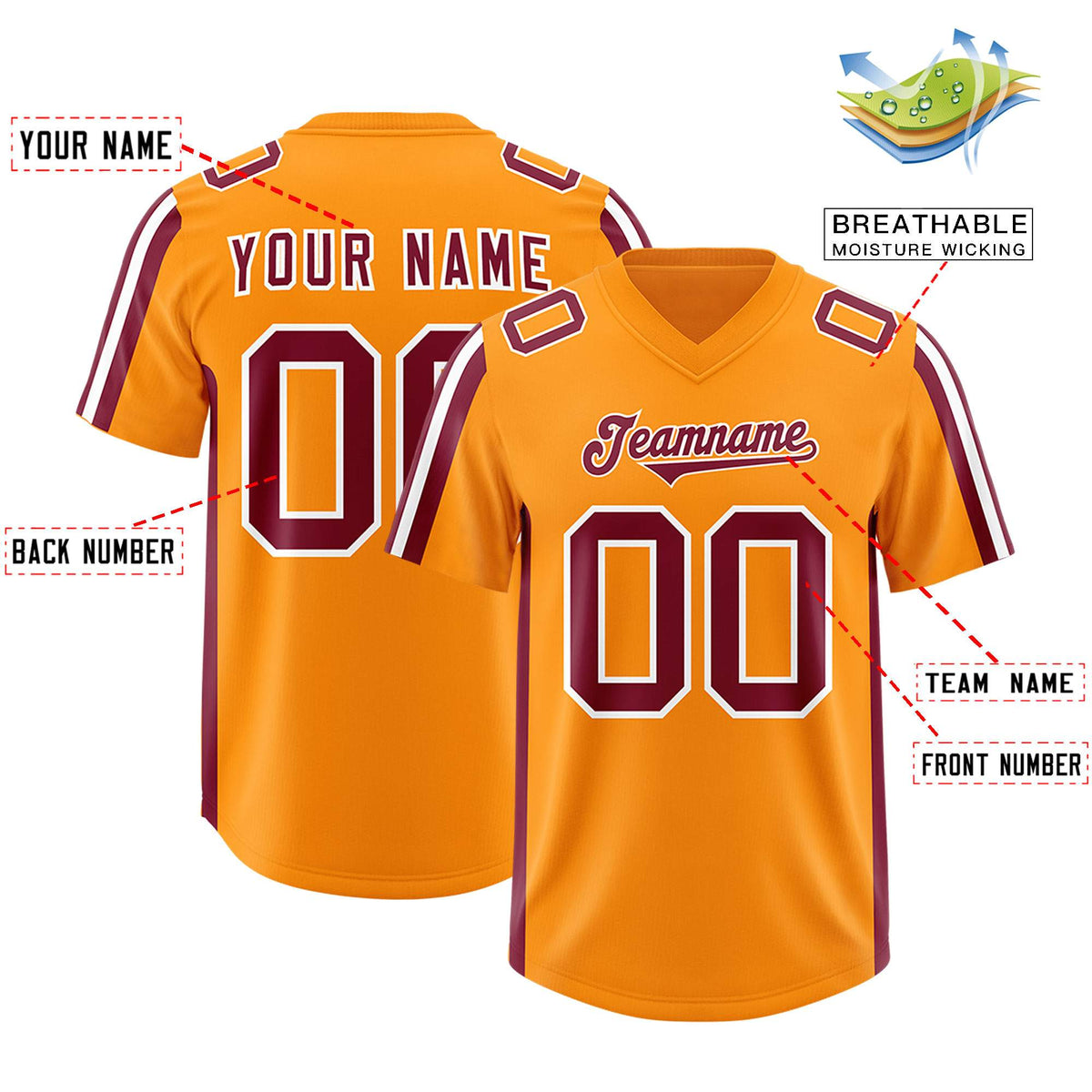 Custom Orange Crimson and White Side Stripe Pattern Authentic American Football Jersey