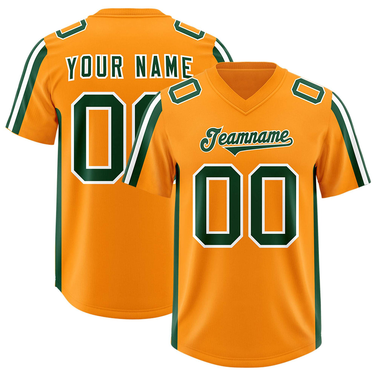 Custom Orange Green and White Side Stripe Pattern Authentic American Football Jersey