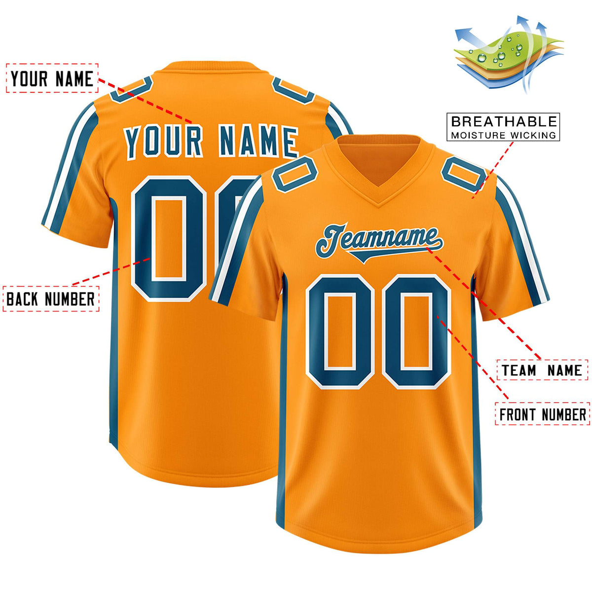 Custom Orange Panther Blue and White Side Stripe Pattern Authentic American Football Jersey