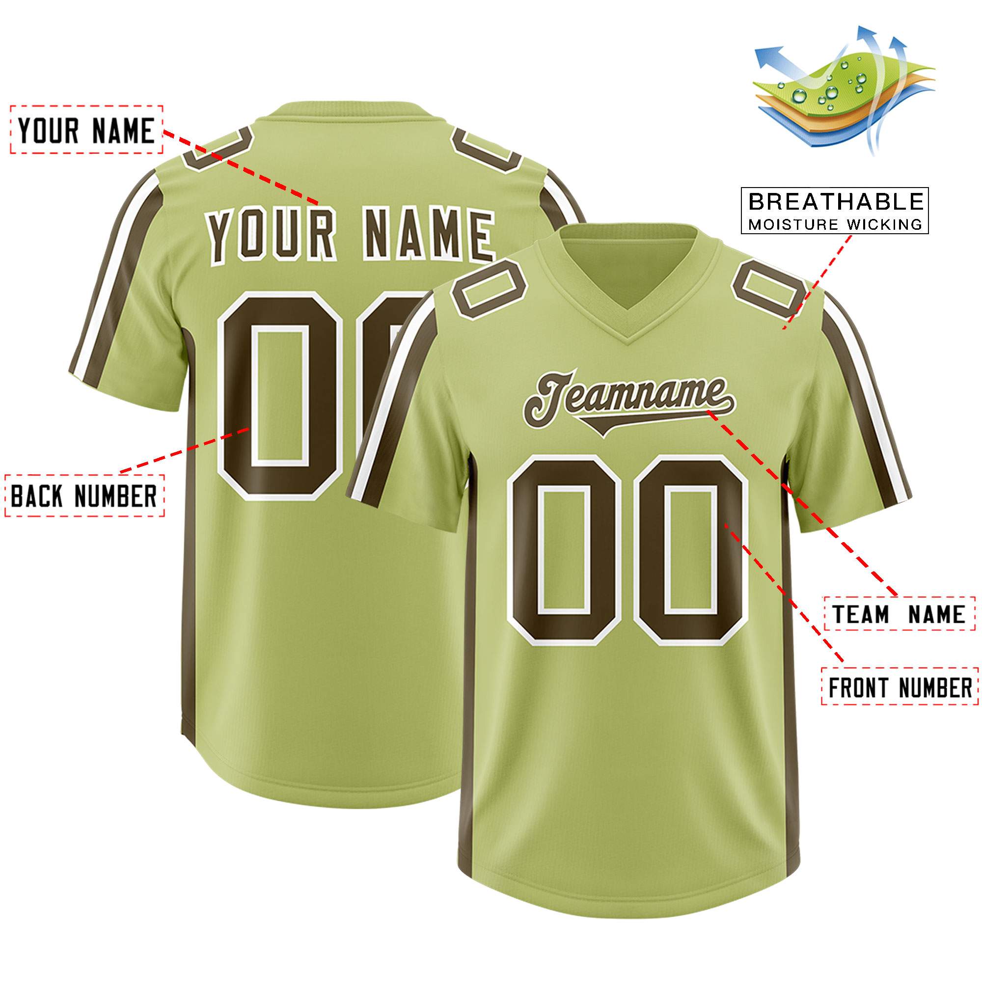 Custom Champagne Olive and White Side Stripe Pattern Authentic American Football Jersey