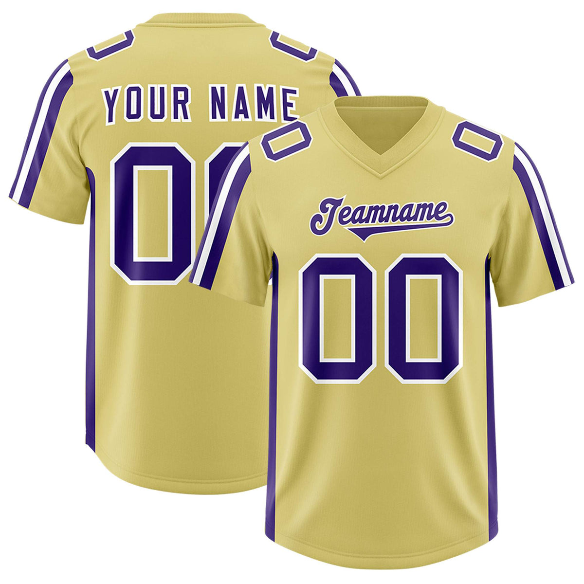 Custom Old Gold Purple and White Side Stripe Pattern Authentic American Football Jersey
