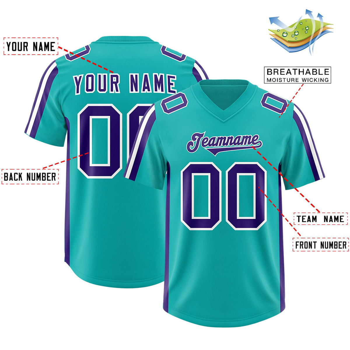 Custom Aqua Purple and White Side Stripe Pattern Authentic American Football Jersey
