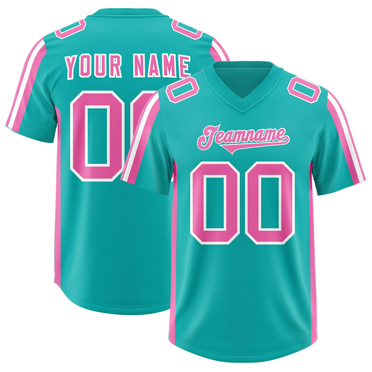 Custom Aqua Pink and White Side Stripe Pattern Authentic American Football Jersey
