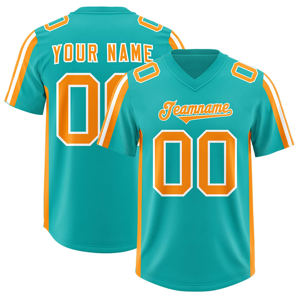 Custom Aqua Orange and White Side Stripe Pattern Authentic American Football Jersey