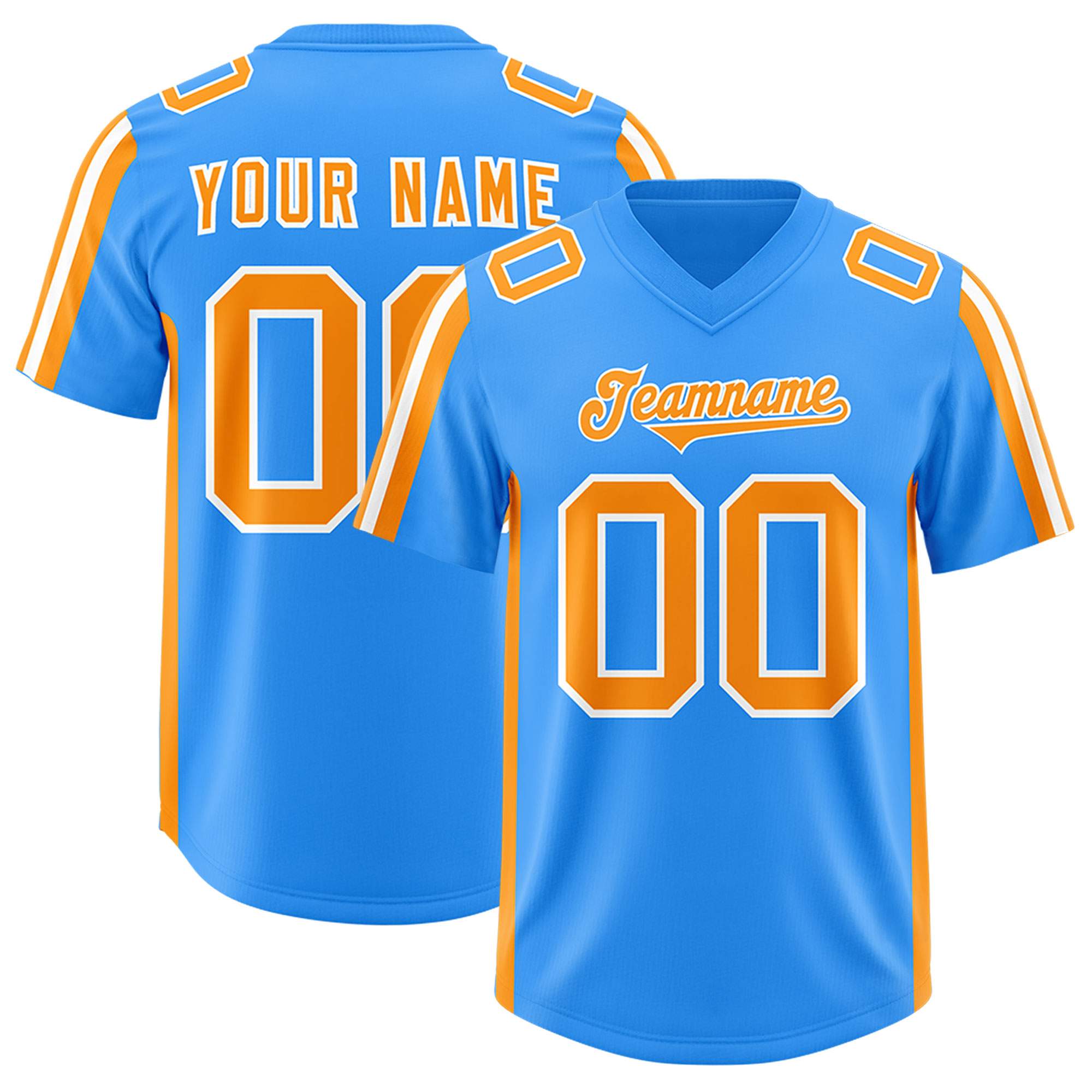 Custom Light Blue Orange and White Side Stripe Pattern Authentic American Football Jersey