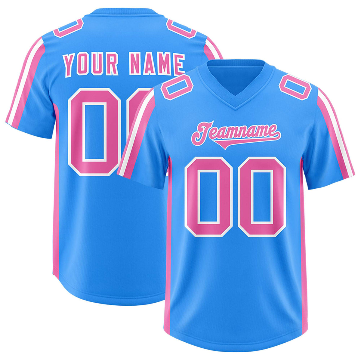 Custom Light Blue Pink and White Side Stripe Pattern Authentic American Football Jersey