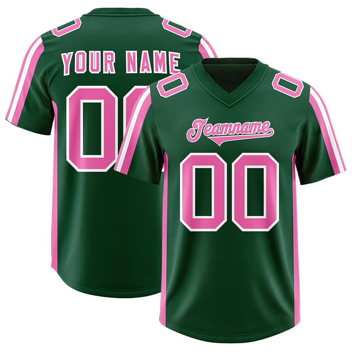 Custom Green Pink and White Side Stripe Pattern Authentic American Football Jersey