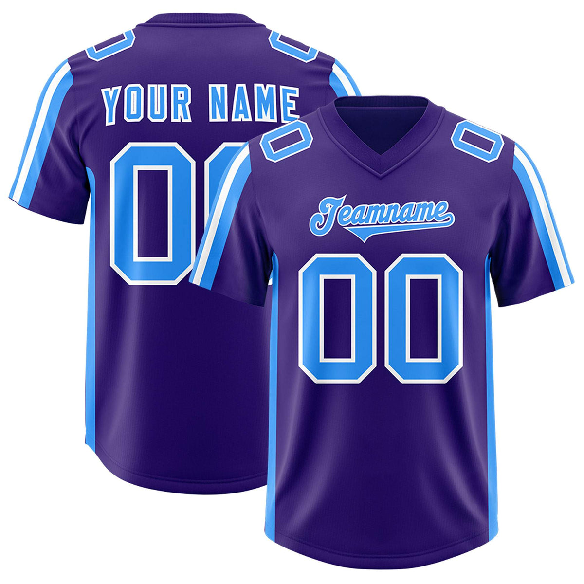 Custom Purple Light Blue and White Side Stripe Pattern Authentic American Football Jersey