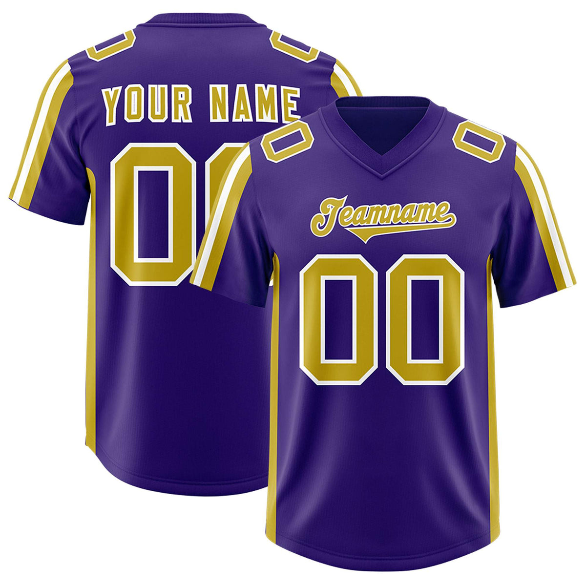 Custom Purple Old Gold and White Side Stripe Pattern Authentic American Football Jersey
