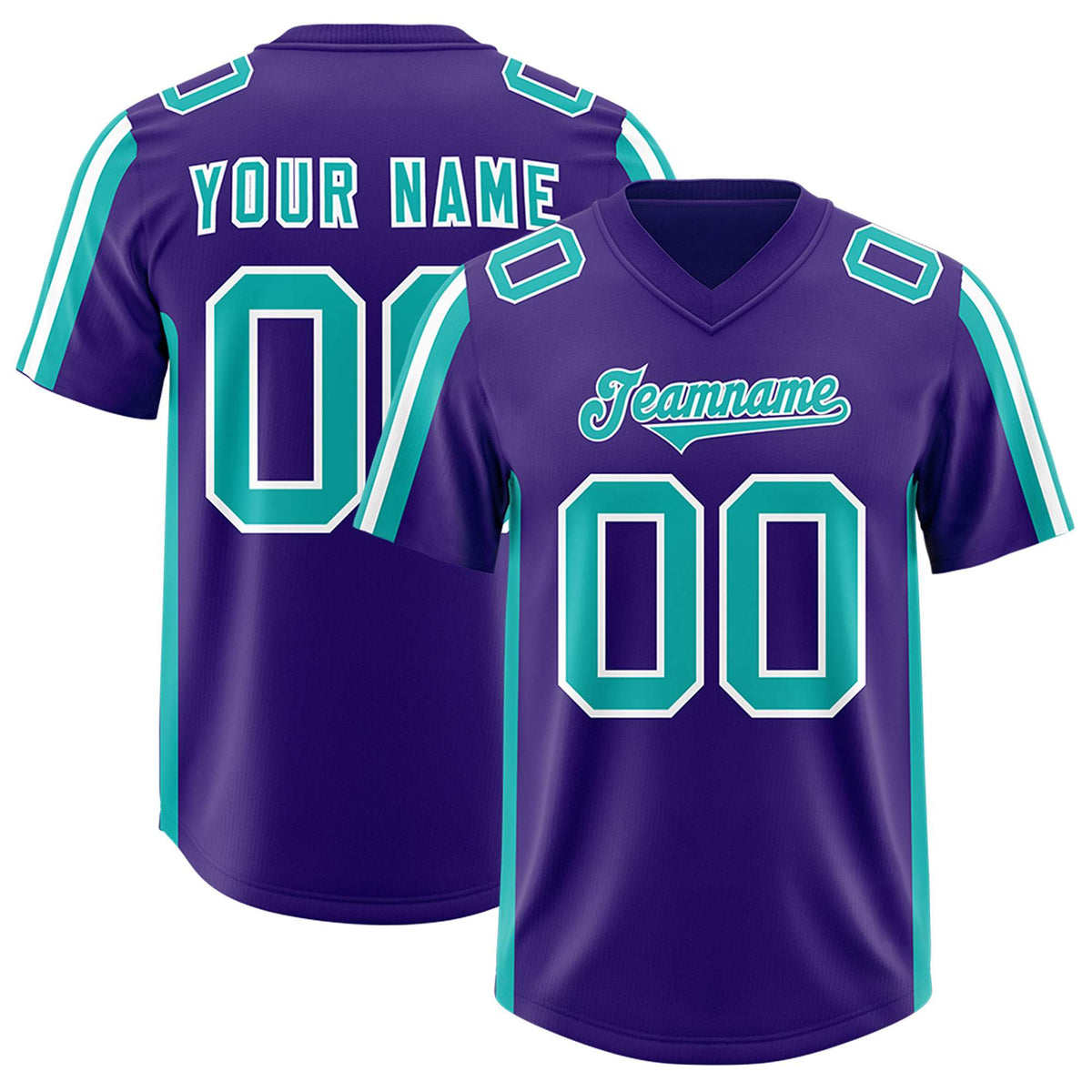 Custom Purple Aqua and White Side Stripe Pattern Authentic American Football Jersey