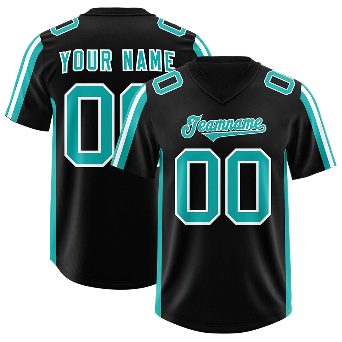 Custom Black Aqua and White Side Stripe Pattern Authentic American Football Jersey