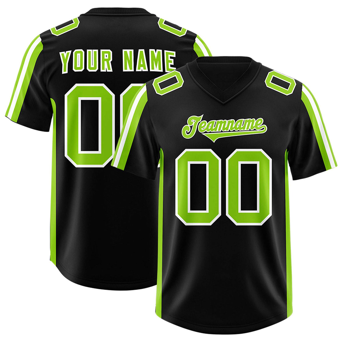 Custom Black Neon Green and White Side Stripe Pattern Authentic American Football Jersey