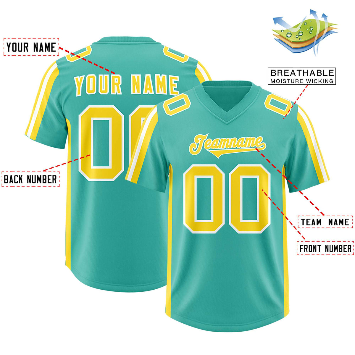 Custom Bright Green Gold and White Side Stripe Pattern Authentic American Football Jersey