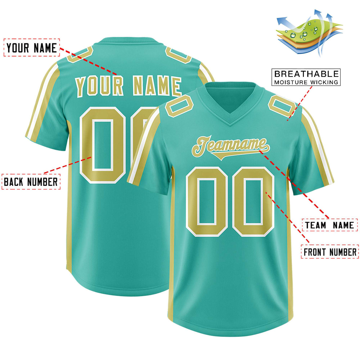 Custom Bright Green Champagne and White Side Stripe Pattern Authentic American Football Jersey