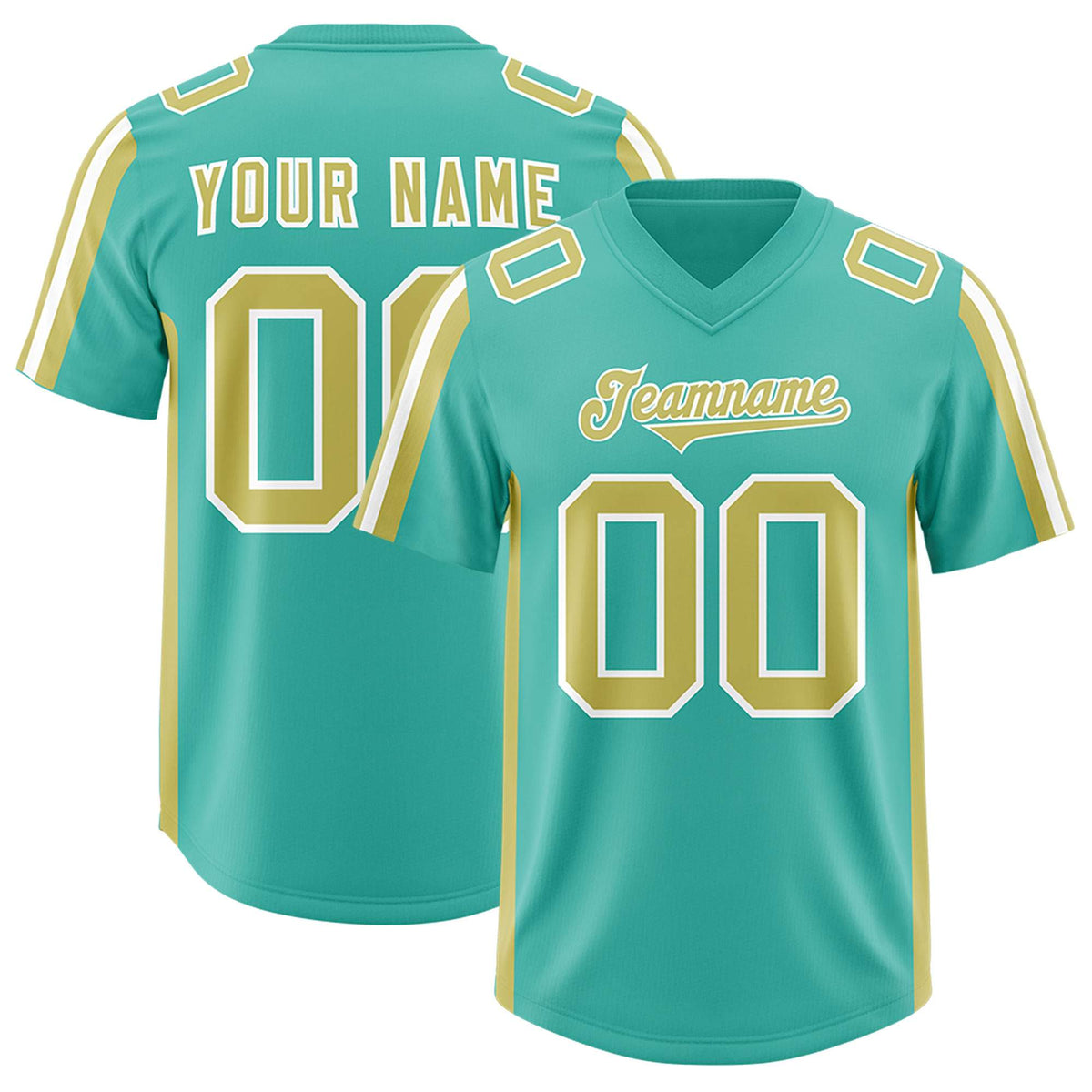 Custom Bright Green Champagne and White Side Stripe Pattern Authentic American Football Jersey