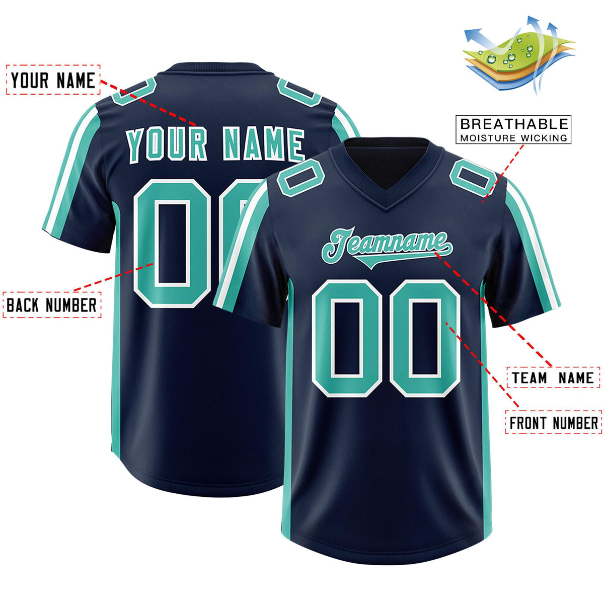 Custom Navy Bright Green and White Side Stripe Pattern Authentic American Football Jersey