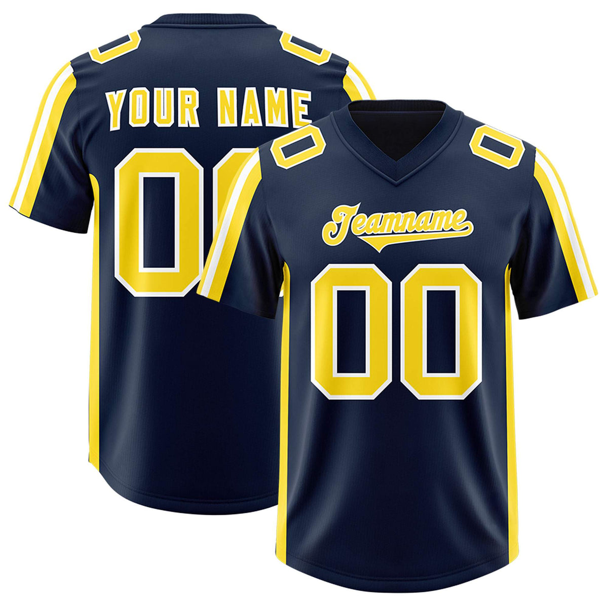 Custom Navy Gold and White Side Stripe Pattern Authentic American Football Jersey