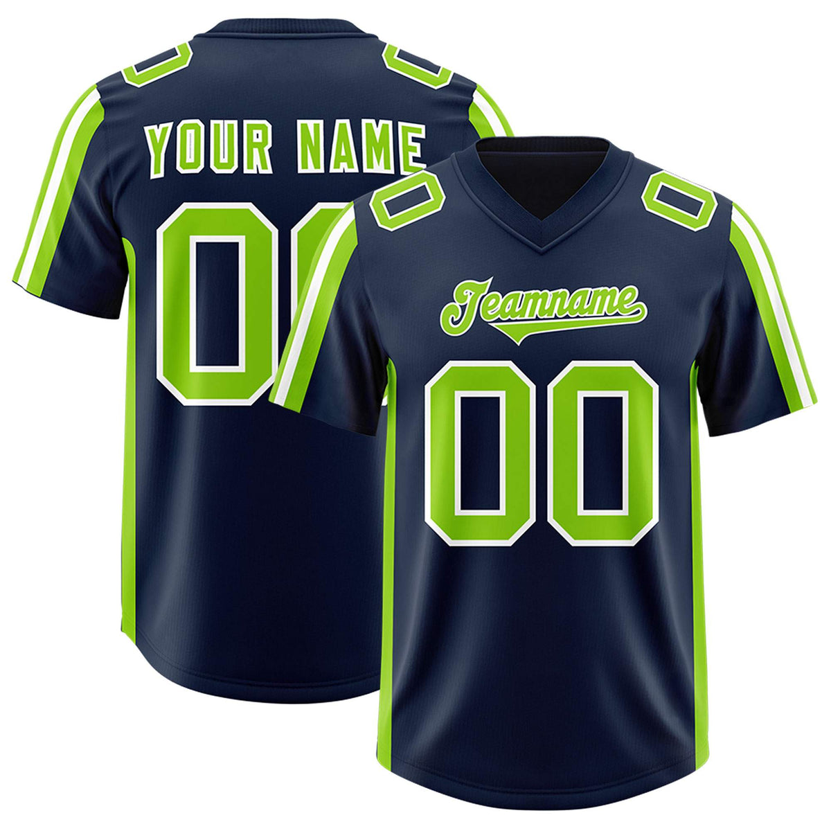 Custom Navy Neon Green and White Side Stripe Pattern Authentic American Football Jersey