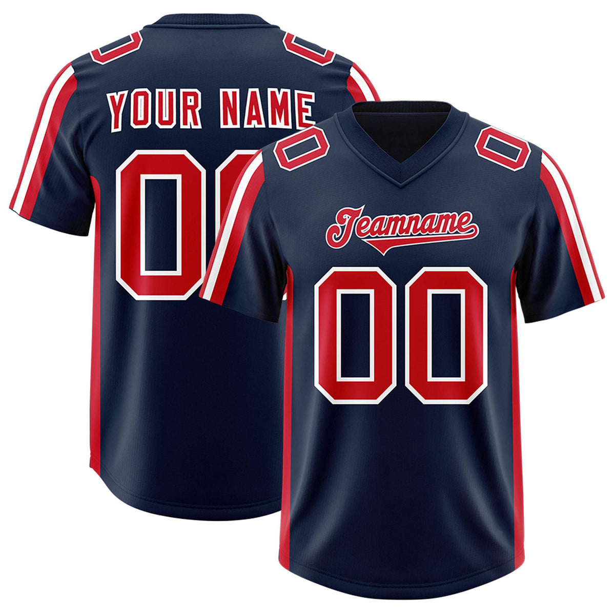 Custom Navy Red and White Side Stripe Pattern Authentic American Football Jersey