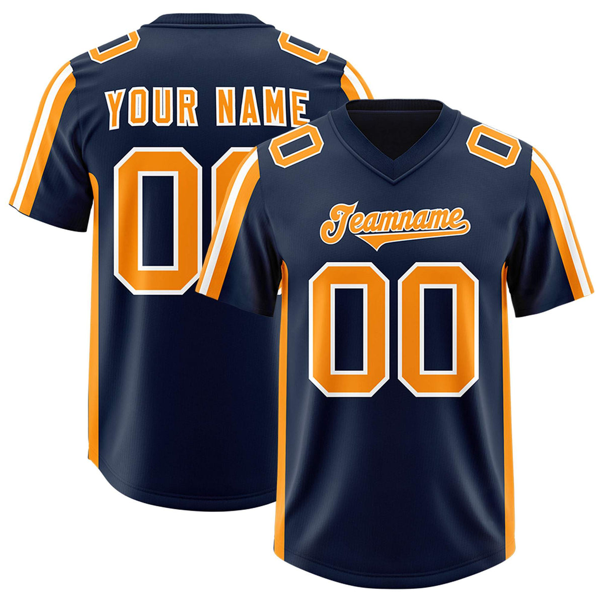 Custom Navy Orange and White Side Stripe Pattern Authentic American Football Jersey