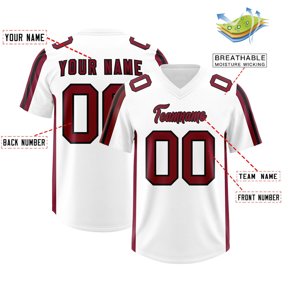 Custom White Cardinal and Black Side Stripe Pattern Authentic American Football Jersey