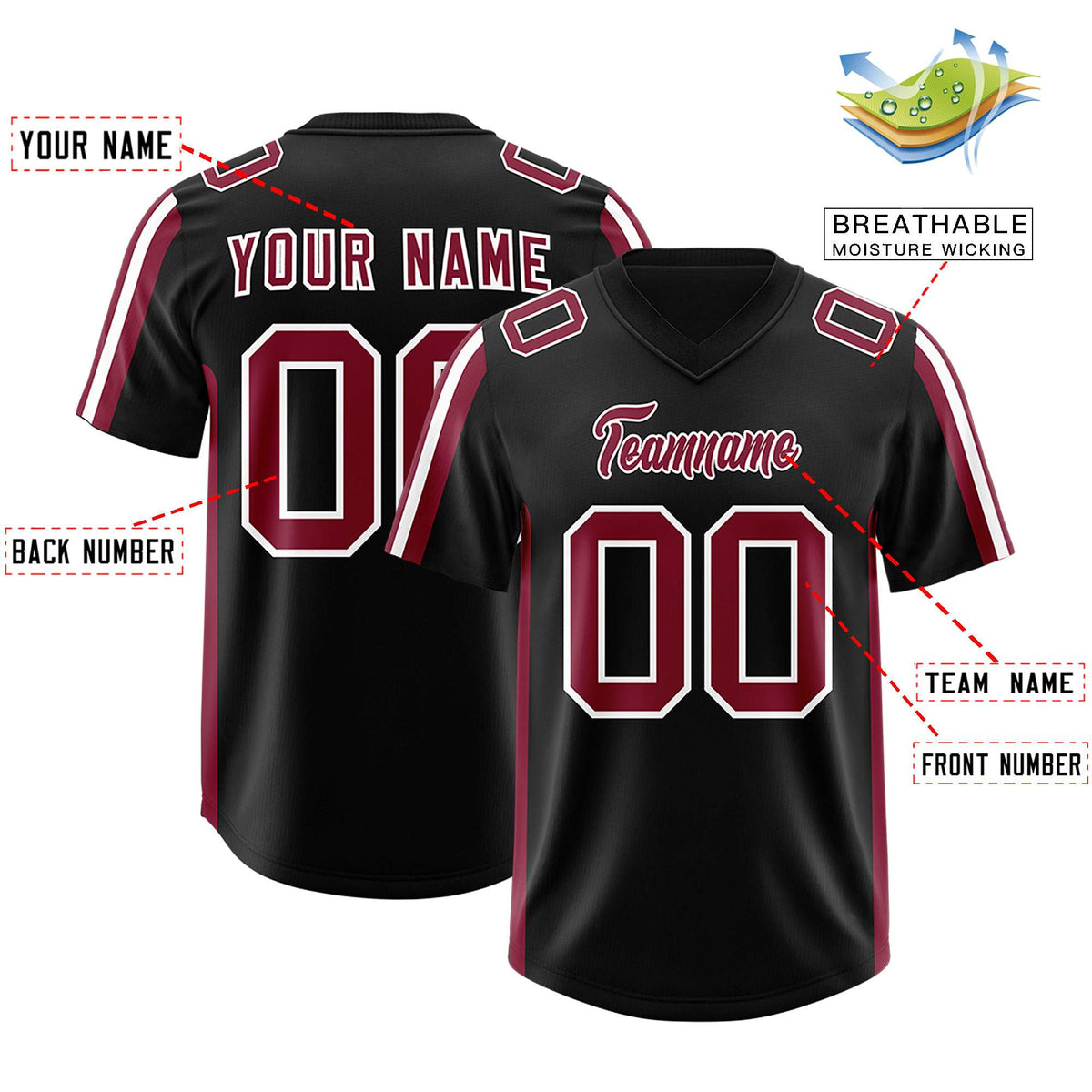 Custom Black Cardinal and White Side Stripe Pattern Authentic American Football Jersey