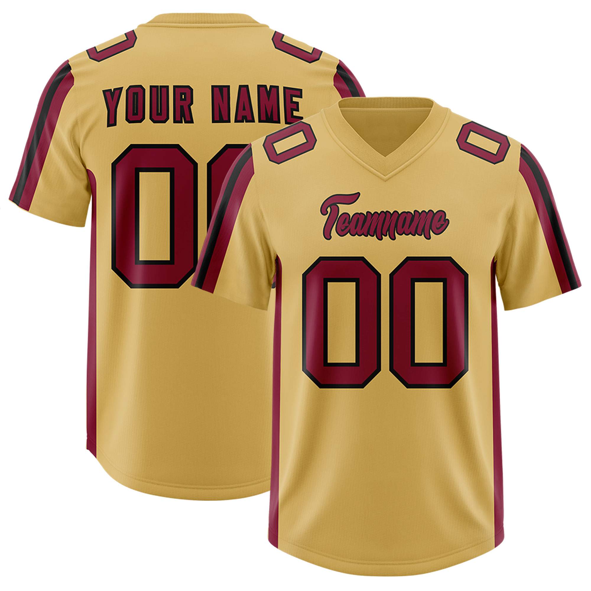 Custom Old Gold Cardinal and Black Side Stripe Pattern Authentic American Football Jersey