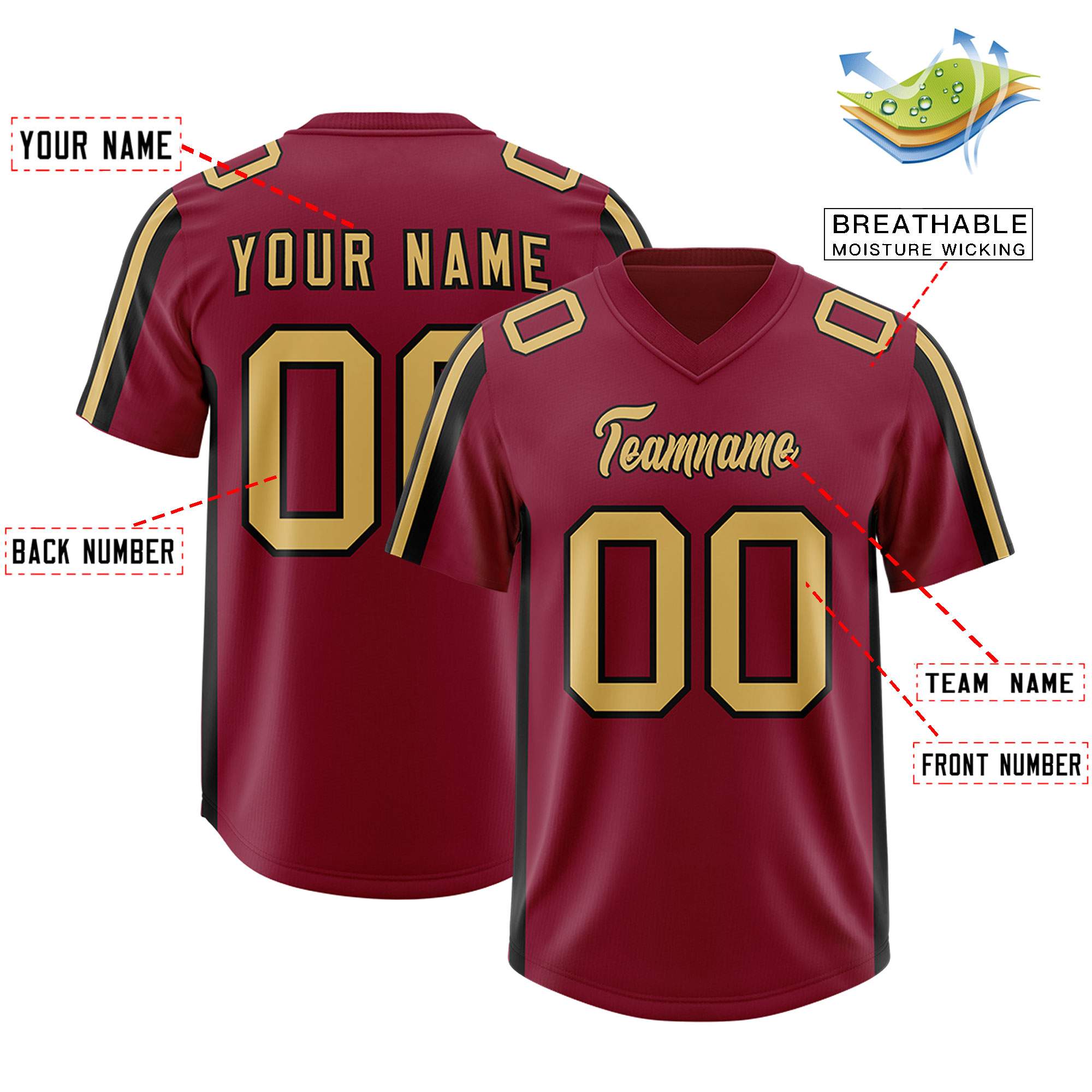 Custom Cardinal Black and White Side Stripe Pattern Authentic American Football Jersey
