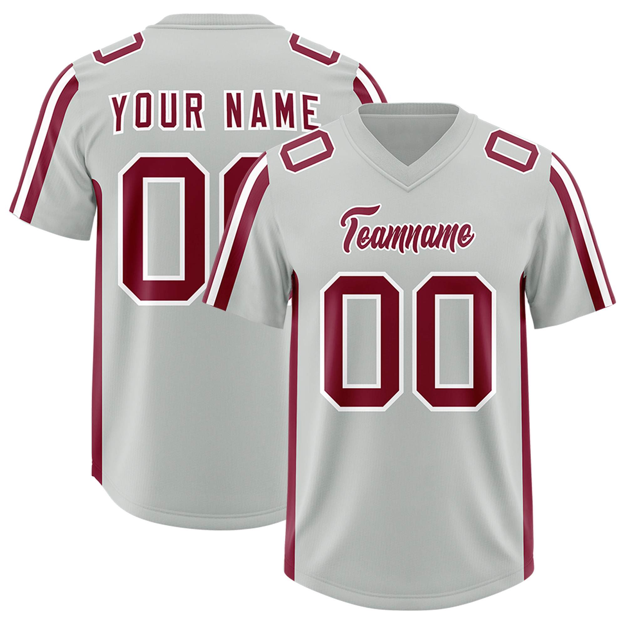 Custom Gray Crimson and White Side Stripe Pattern Authentic American Football Jersey