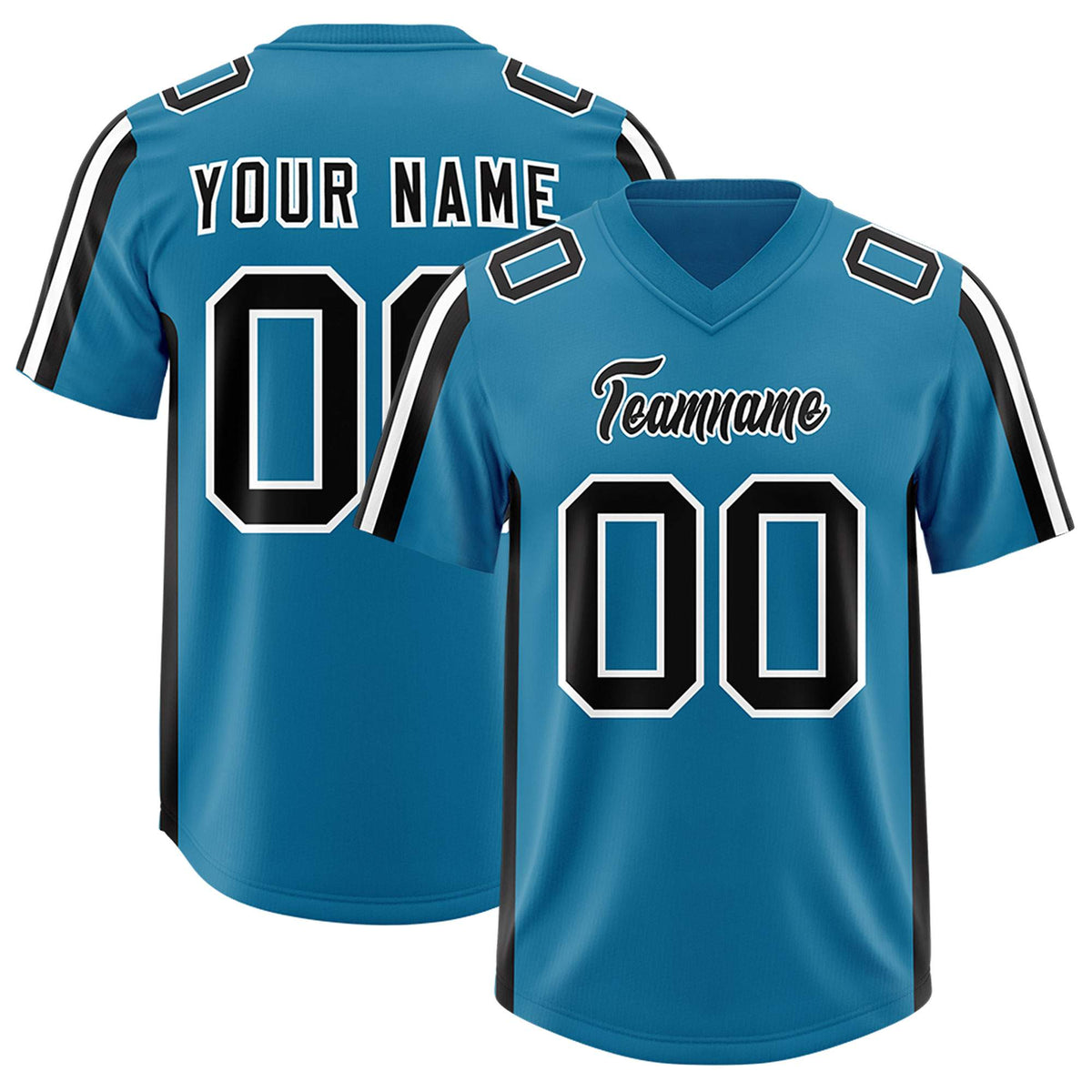 Custom Panther Blue Black and White Side Stripe Pattern Authentic American Football Jersey