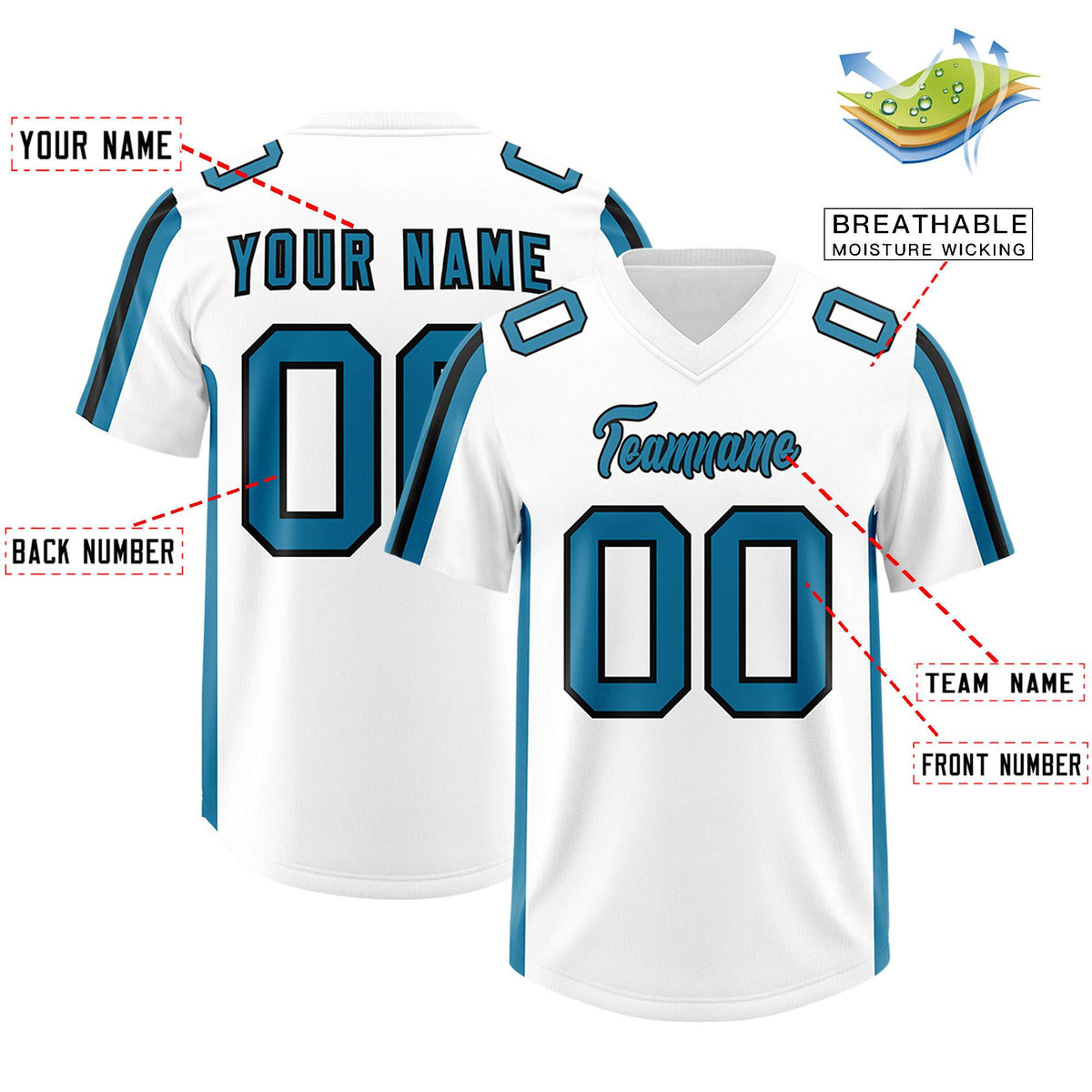 Custom White Panther Blue and Black Side Stripe Pattern Authentic American Football Jersey