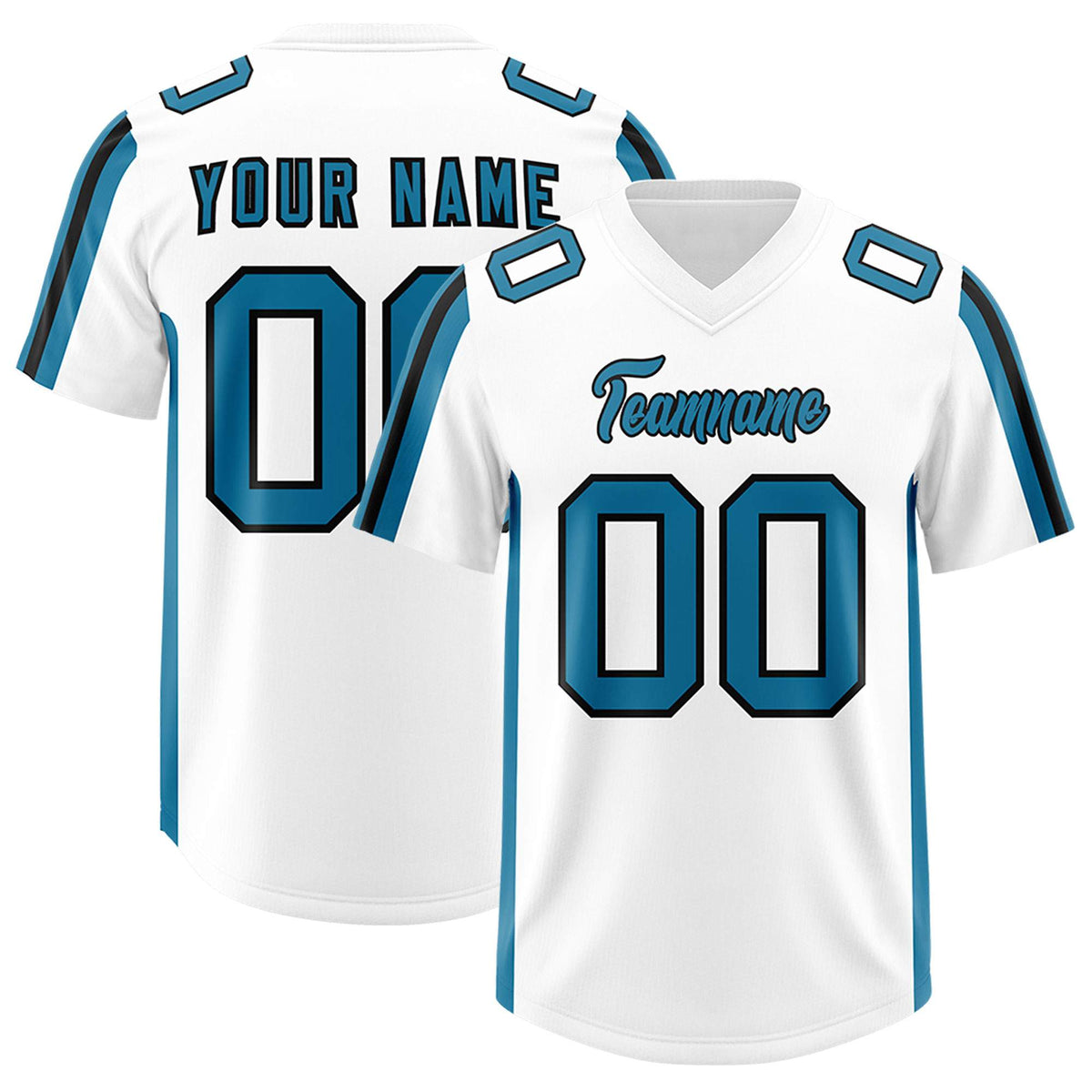 Custom White Panther Blue and Black Side Stripe Pattern Authentic American Football Jersey